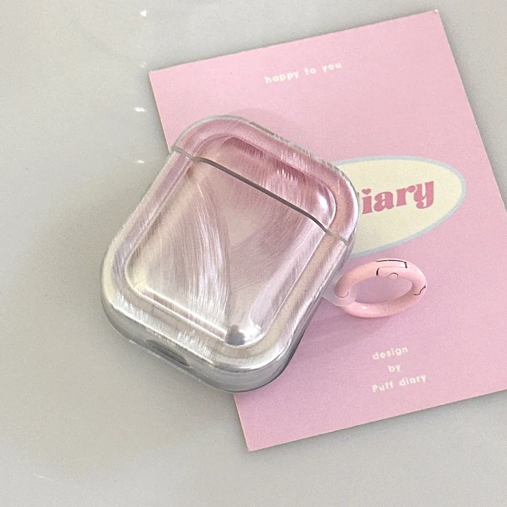 حافظة فتاة متدرجة جميلة لأجهزة AirPods Pro 2nd حافظة لأجهزة Airpods 3 2 1 Pro غطاء سماعة أذن بنمط ريشة فضية مع سلسلة مفاتيح حلقية