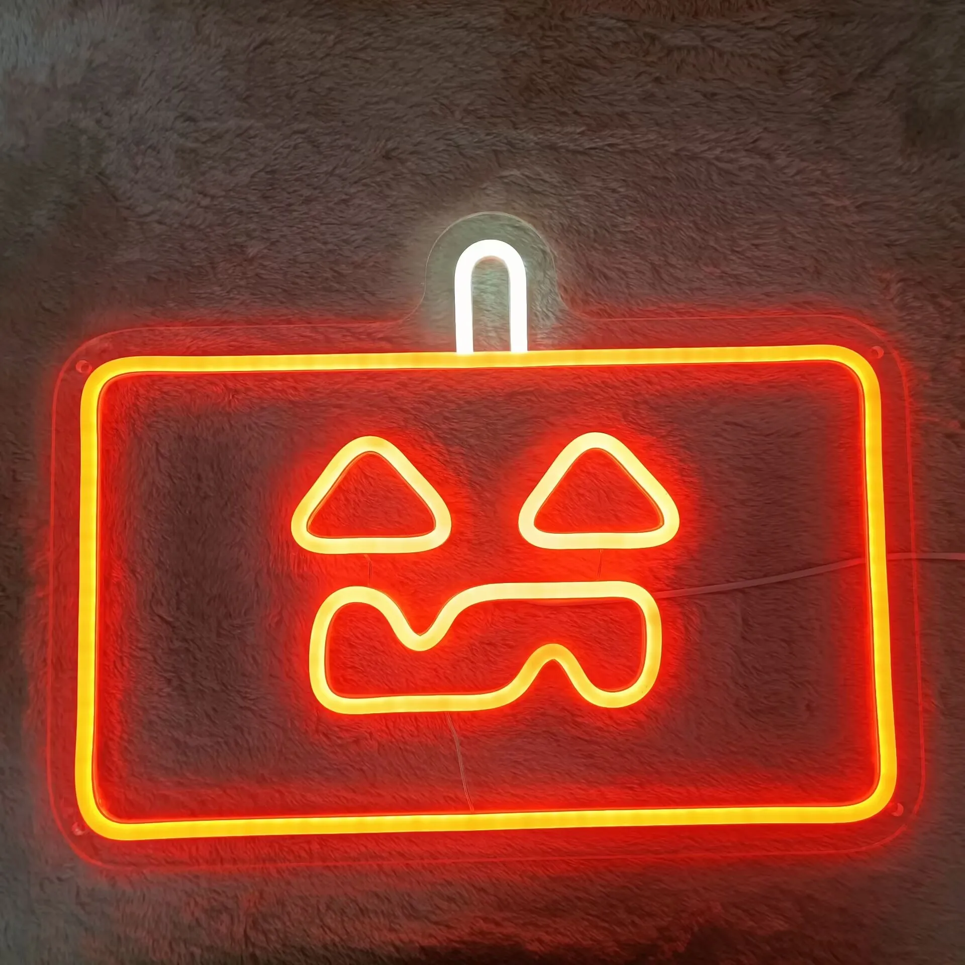 Square Pumpkin LED Neon Sign USB Dimmable Neon Light Sign for Gameroom Bedroom Bar Livingroom Birthday Party Gift Wall Decor