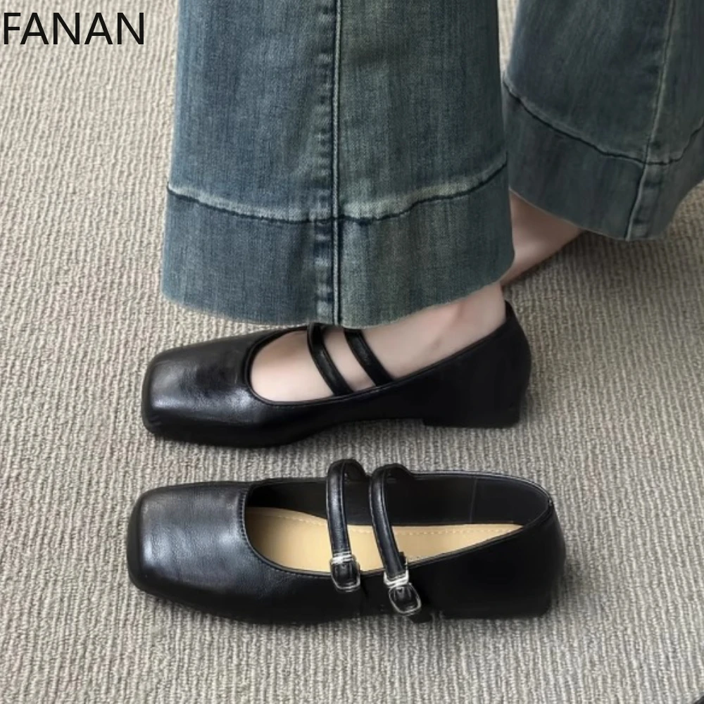 

Женские туфли на плоской подошве, удобные модные французские туфли Мэри Джейн на мягкой подошве, черные кожаные туфли-лодочки на низком каблуке