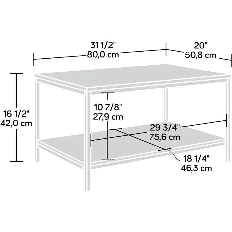 Coffee Table, Charter Oak finish, Durable, Black Metal Frame,L: 31.50