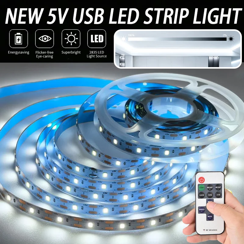 Wireless RF Remote Dimmable LED Strip, 5V USB 2835 Dual White Flexible Light Bar, No Direction Restriction Remote Control