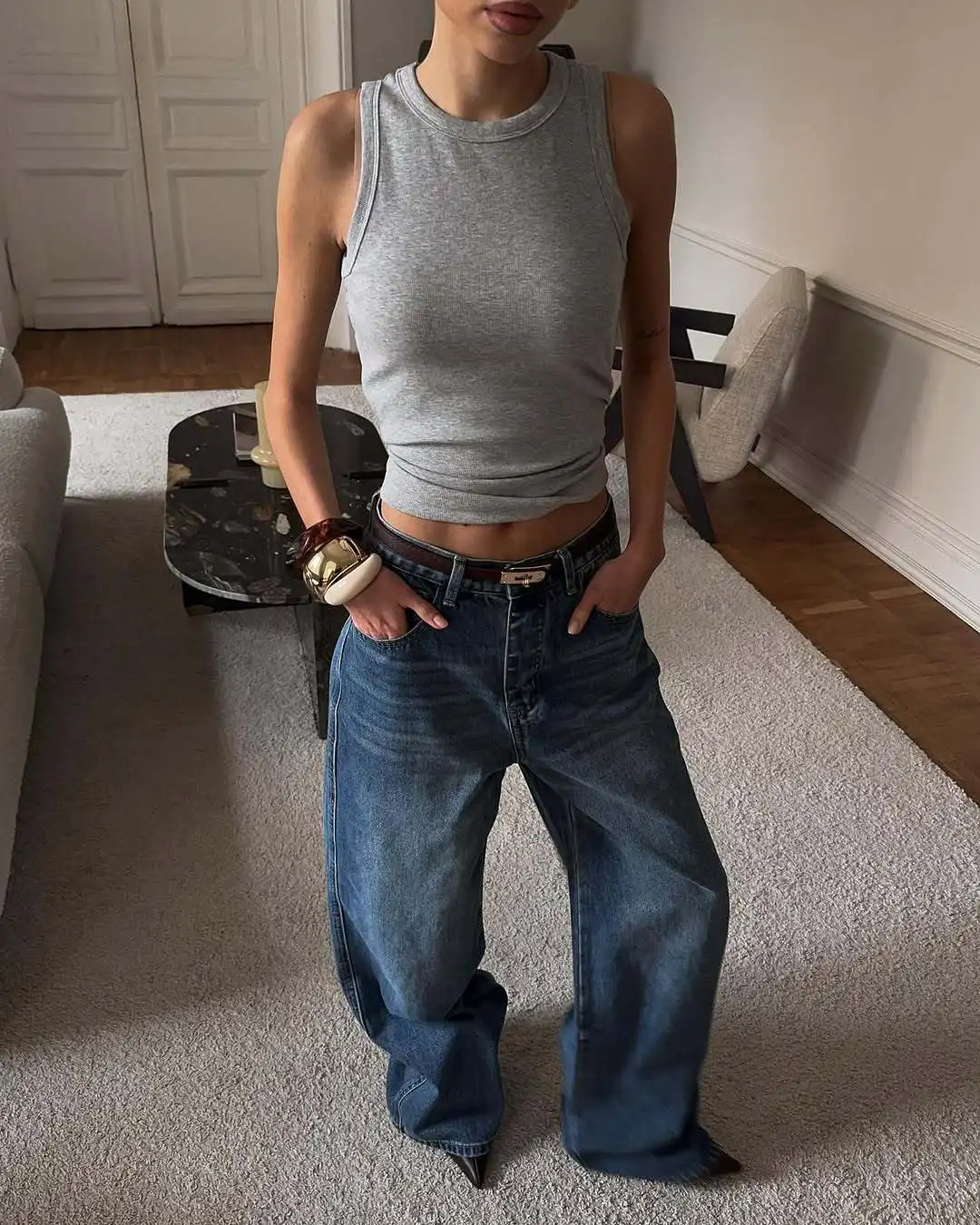 ホットガールズ ニッチデザイン レトロ ワイドレッグジーンズ レディース オールシーズン対応 ルーズストレート ハイウエスト スリム フロア丈パンツ