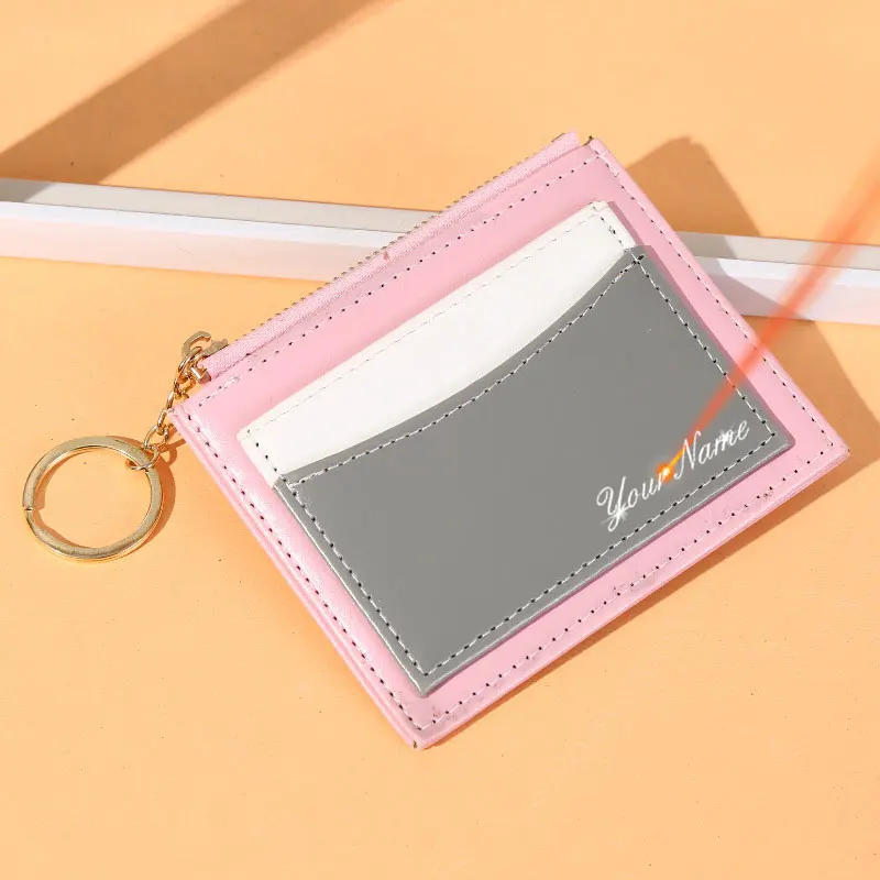 

Free Name Engraving New Women Card Wallets High Quality Coin Pocket Zipper Female Purse Mini Slim Card Clip Wallet For Girls