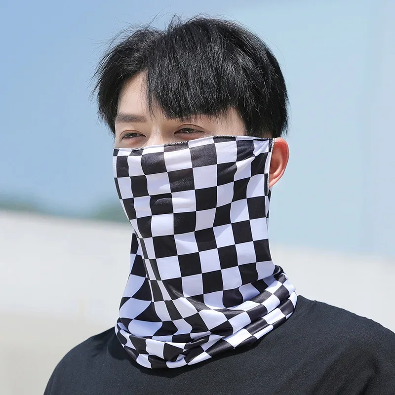 1Pc Outdoor Men Women Checkered Grid Face Mask Motorcycle Riding Neck Face Protection Cover Windproof Anti-UV Cycling Tube Scarf image 3