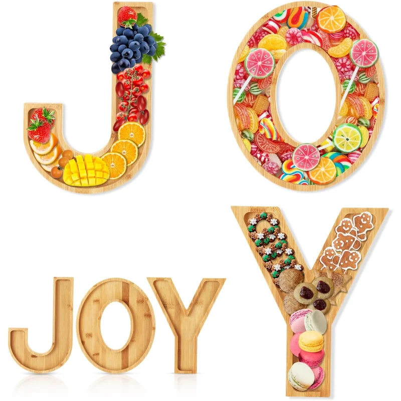 

3 шт., набор досок с рождественскими буквами, JOY, бамбуковая деревянная заполняемая большая тарелка для конфет, посуда для закусок, украшение для домашней вечеринки