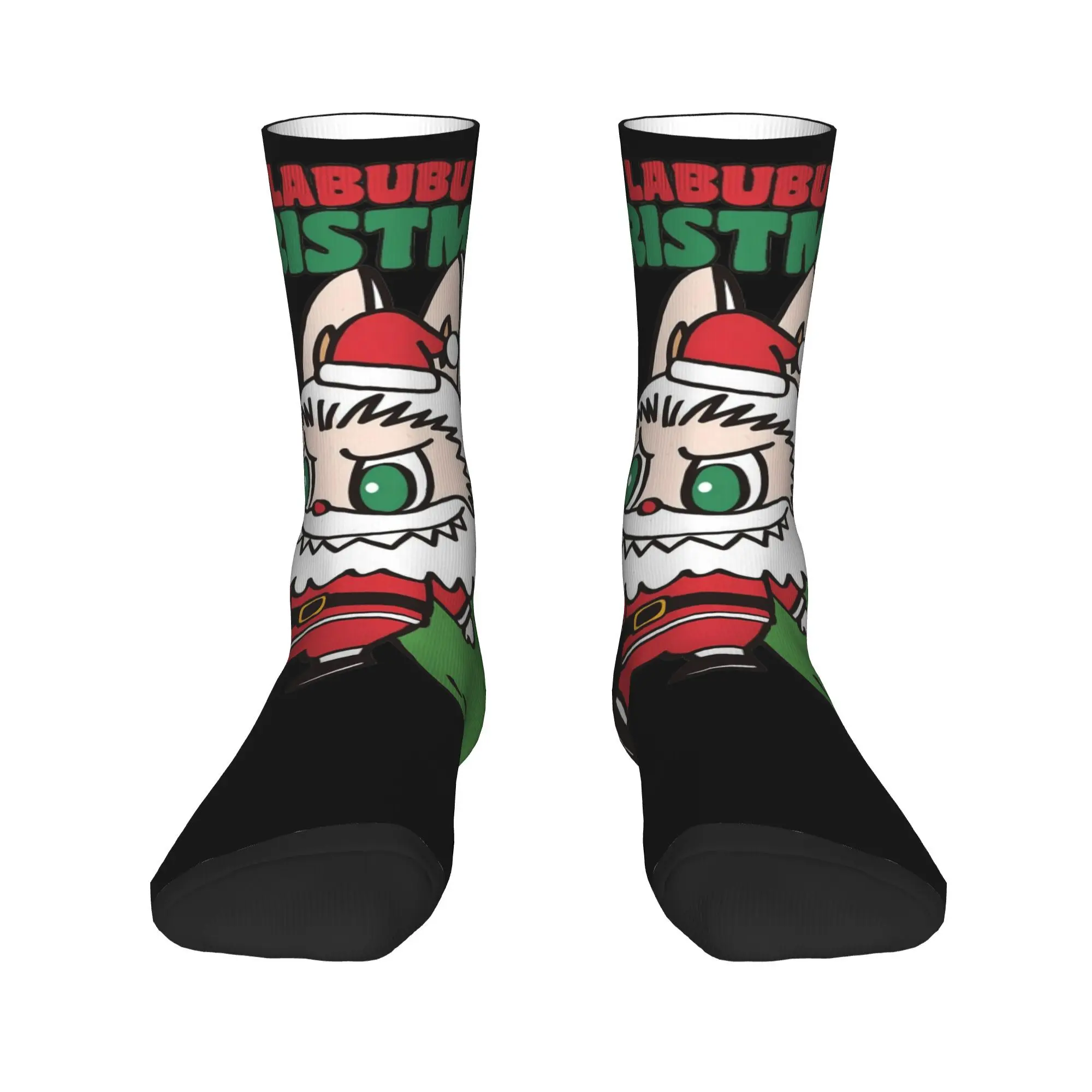 Stylish Men Women Crew Socks Pop Mart Labubu Merry Christmas Noel Popmart  Outfit Soft  Non-slip Dress Socks