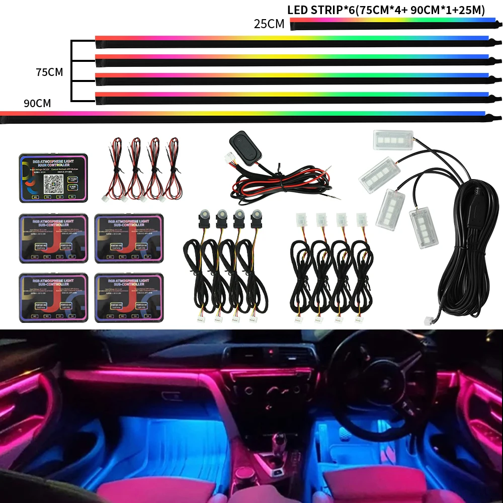 

18IN1 RGB светодиодная атмосферная лампа 64 цвета, универсальный окружающий свет 10/6 в 1, автоматический декоративный светильник для ног для Tesla Model 3 Y S X