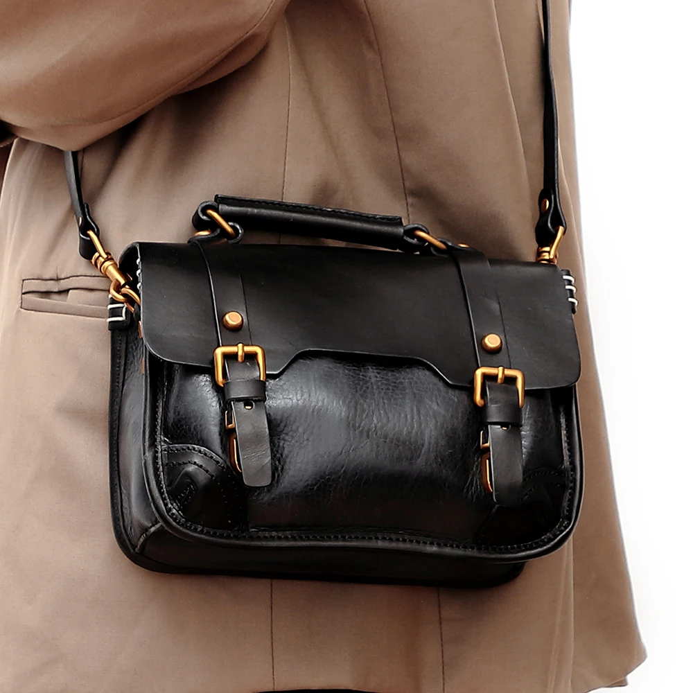 Genuine leather crossbody bag Women's cowhide commuting bag Single shoulder bag Plant tanned leather large capacity handbag