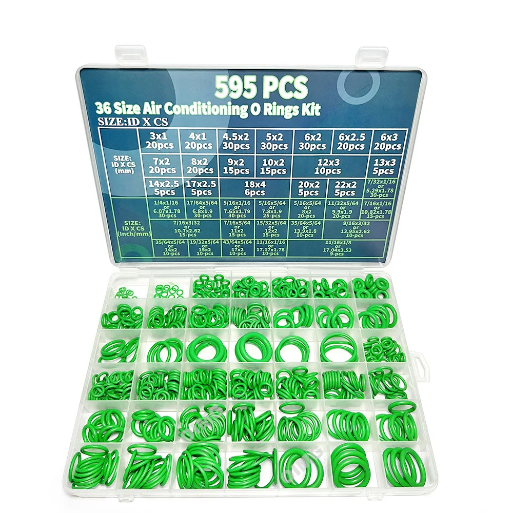 Kit de Juntas Tóricas para Aire Acondicionado Automotriz de 595/530/270 Piezas - 36 Tamaños de Sellos y Juntas de Caucho de Nitrilo para Compresor de Aire Acondicionado de Automóvil, Plomería y Reparación de Grifos