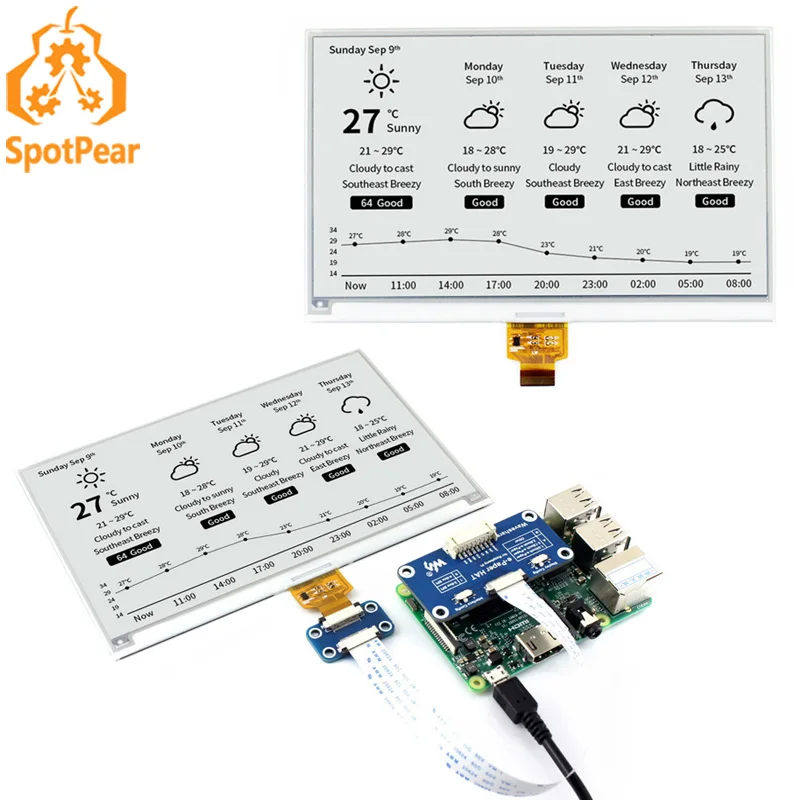 Raspberry Pi 7.5inch e-Paper E-Ink Display HAT SPI Interface 800×480 Black / White for Arduino STM32 Jetson Nano