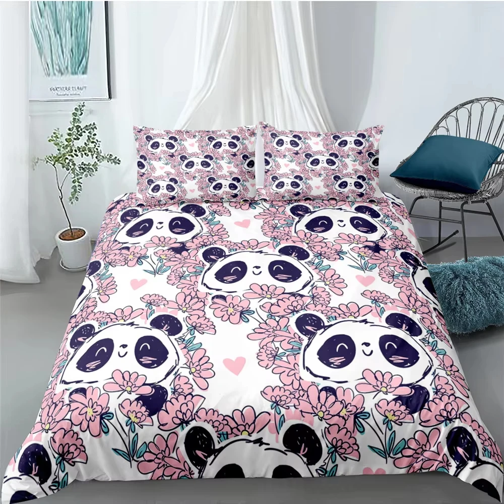 Cute Cartoon Panda Duvet Cover Single Full King Size Wild Animal Comforter Cover Lovely Bear Animal Bedding Set for Girls Child
