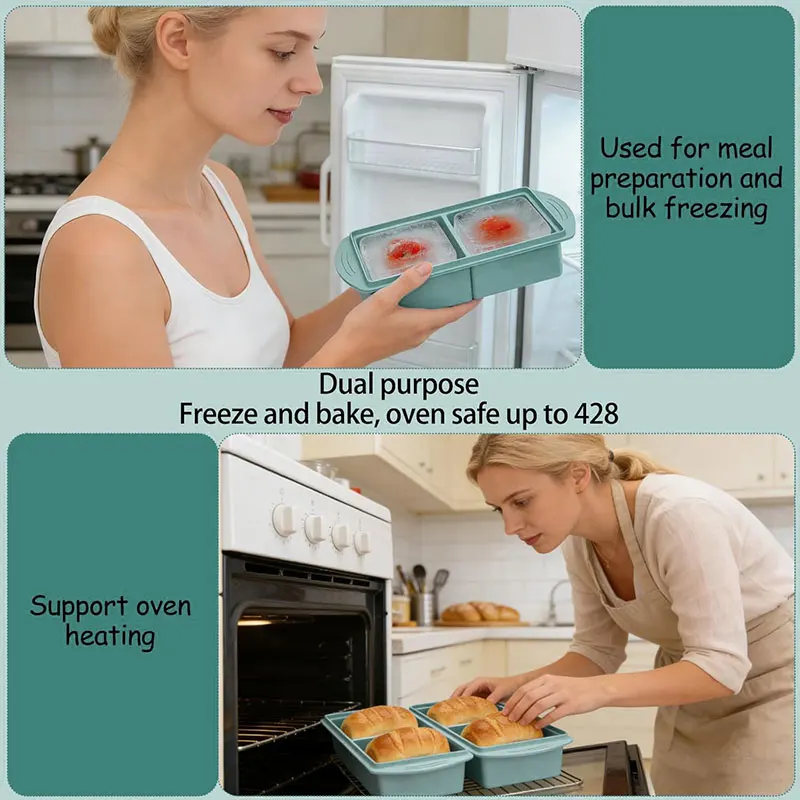 2/4 Cup Large Ice Cube Tray Silicone Freezer Tray With Lid Easy-Release Soup Ice Cubes Freezer Molds Food Storage Container