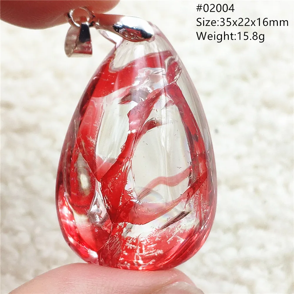 Genuine Natural Red Limonite Phantom Quartz Pendant 28x20x9mm Clear Water Drop Women Man Water Drop Necklace Red Phantom AAAAAA