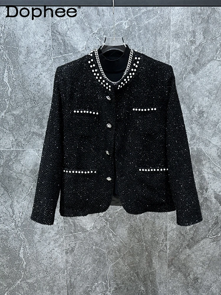 النسخة الكورية Ins الموضة الراقية الثقيلة الماس مرصع معطف الصوف تصميم تحسس سترة وسيم الرجال العصرية