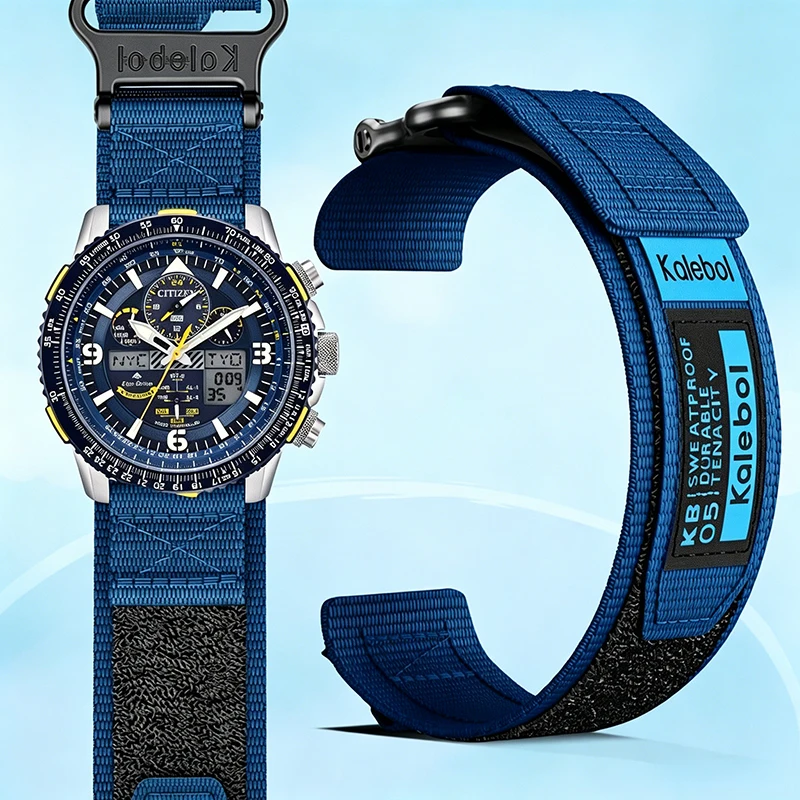 Velcro Nylon Canvas Watch Strap For Citizen Blue Angels 2nd Gen Skyhawk JY8078 Men Replacement Wrist Watch Band