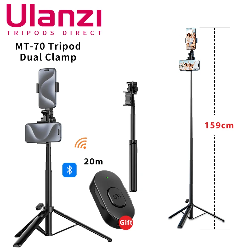 

Ulanzi MT-74 For iPhone Selfie Stick Tripod Wireless Bluetooth Remote With Cold Shoe for Video Shoot Extendable Telescopic Rod