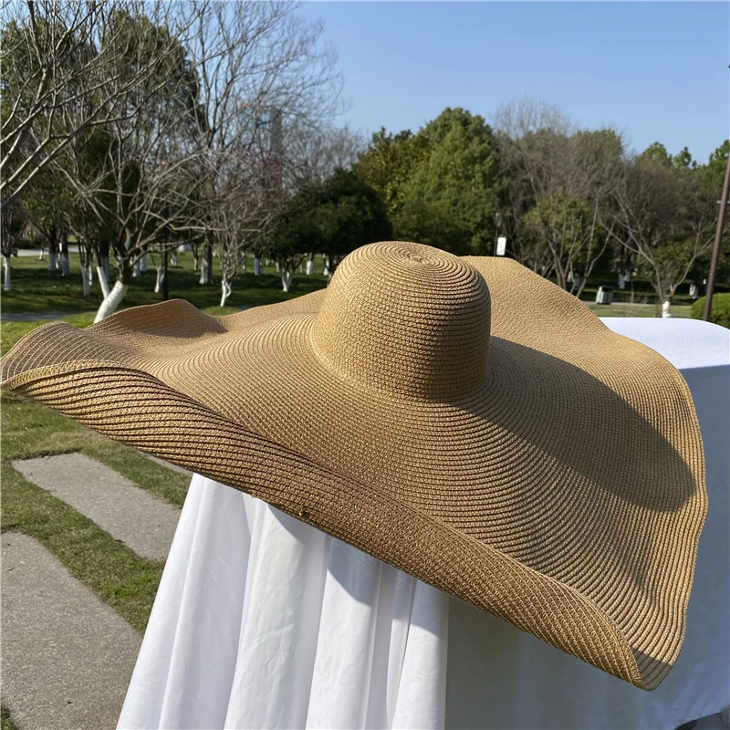 Sombrero de paja plegable con protección Anti-uv para la playa, sombrero de ala ancha grande de gran tamaño, cubierta de sombrilla, 70cm, 35cm