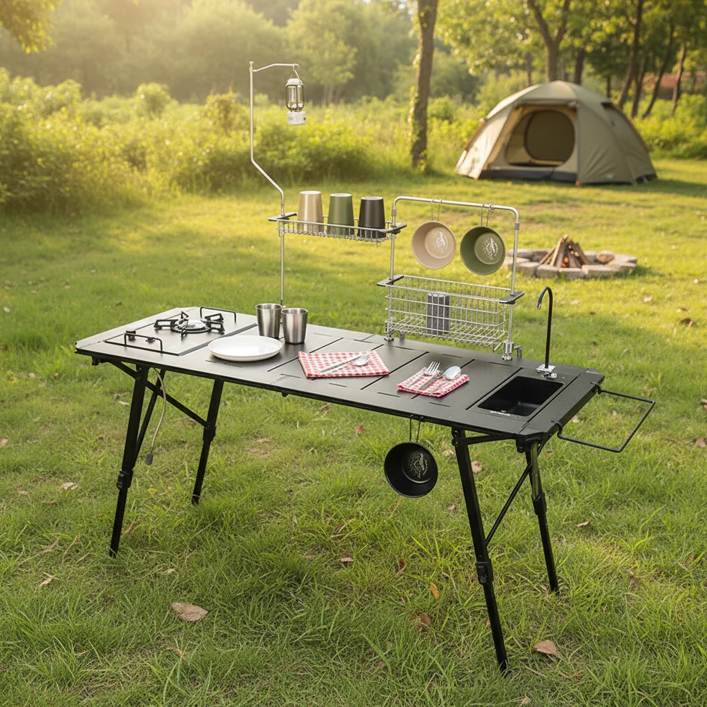Portable Aluminum Alloy Igt Table Outdoor Camping Folding Tactical Table Multi Functional Dining Picnic Bbq Cooking Table