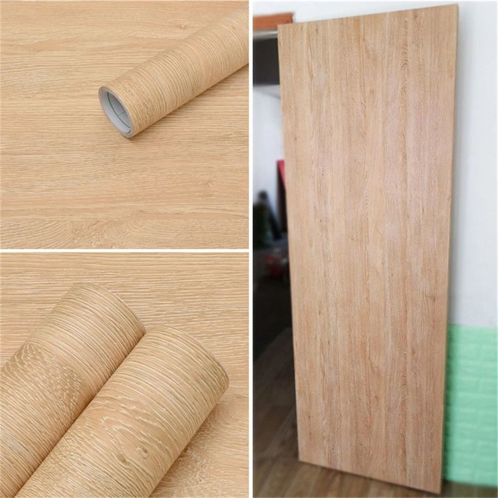 

1 Roll PVC Oil-Proof Wood Grain Sticker Self-Adhesive Wallpaper for Kitchen Countertop Furniture Cabinet Table Wall Renovation