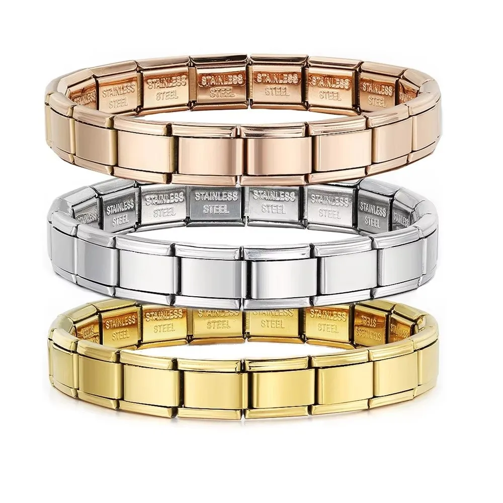 New Stretchable Italian Chain Link Bracelet Square 9mm Modular Stainless Steel Bracelet HipHop Popular Elastic Hand Chain Gift