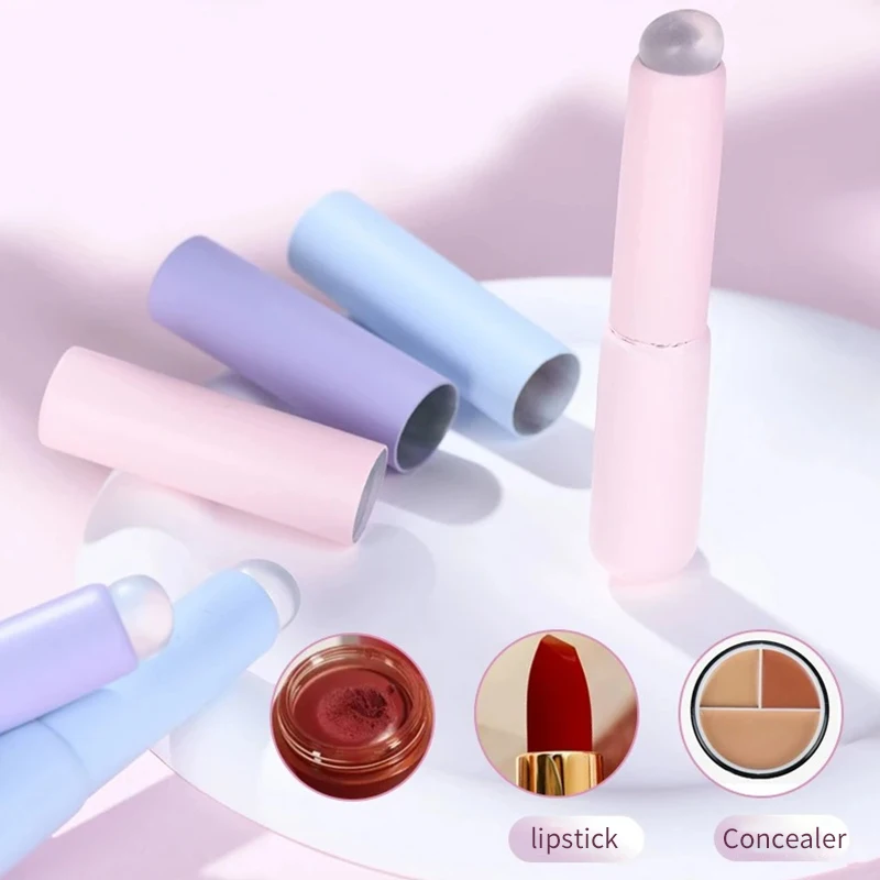 Mini portátil Silicone Lip Brush com tampa, angular corretivo escovas, Lip Balm, Lip Gloss, cabeça redonda, corretivo pincéis de maquiagem