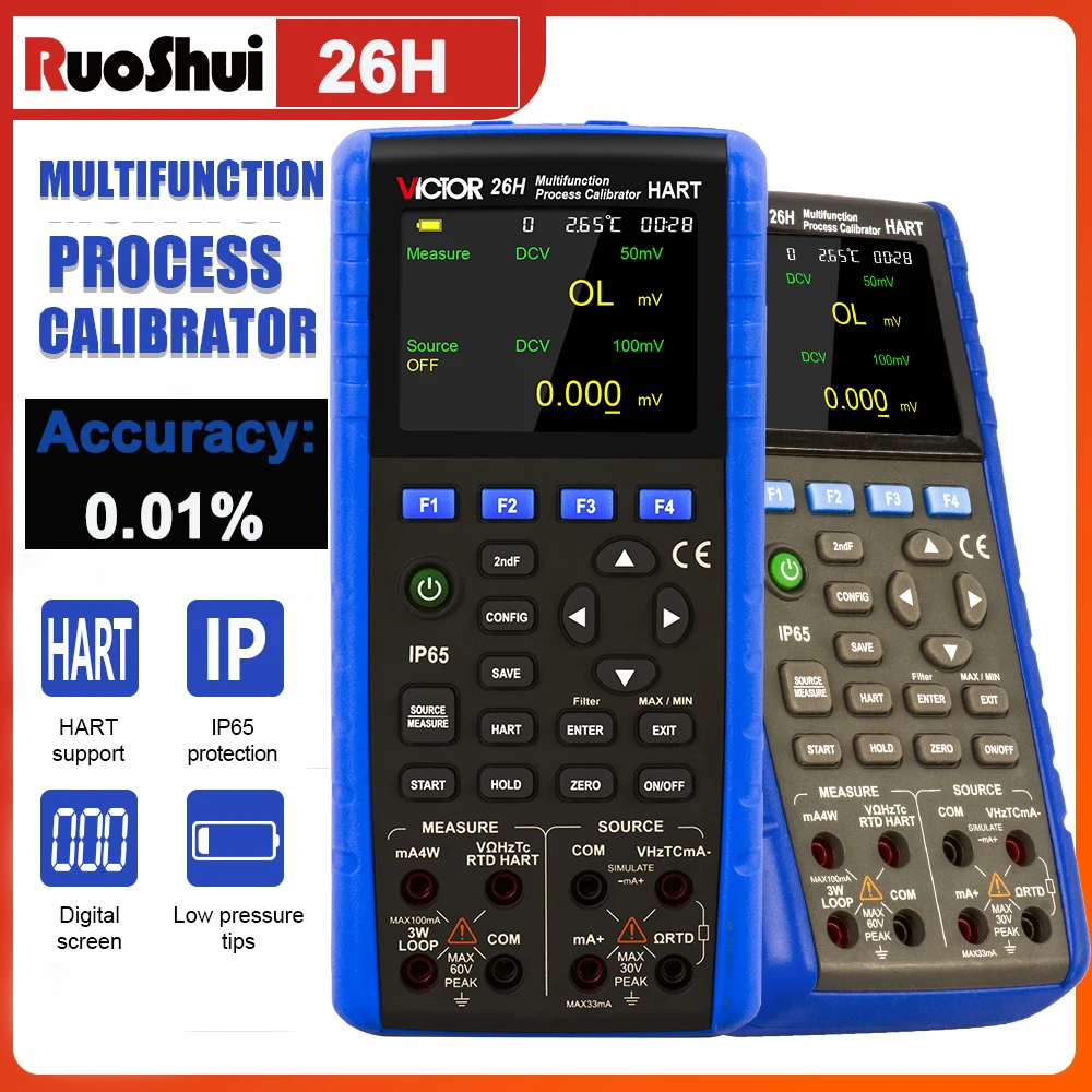 VICTOR 26H Process Calibrator Input/output Accuracy 0.01% HART Support Simultaneous Measurement 24V Loop Circuit IP65