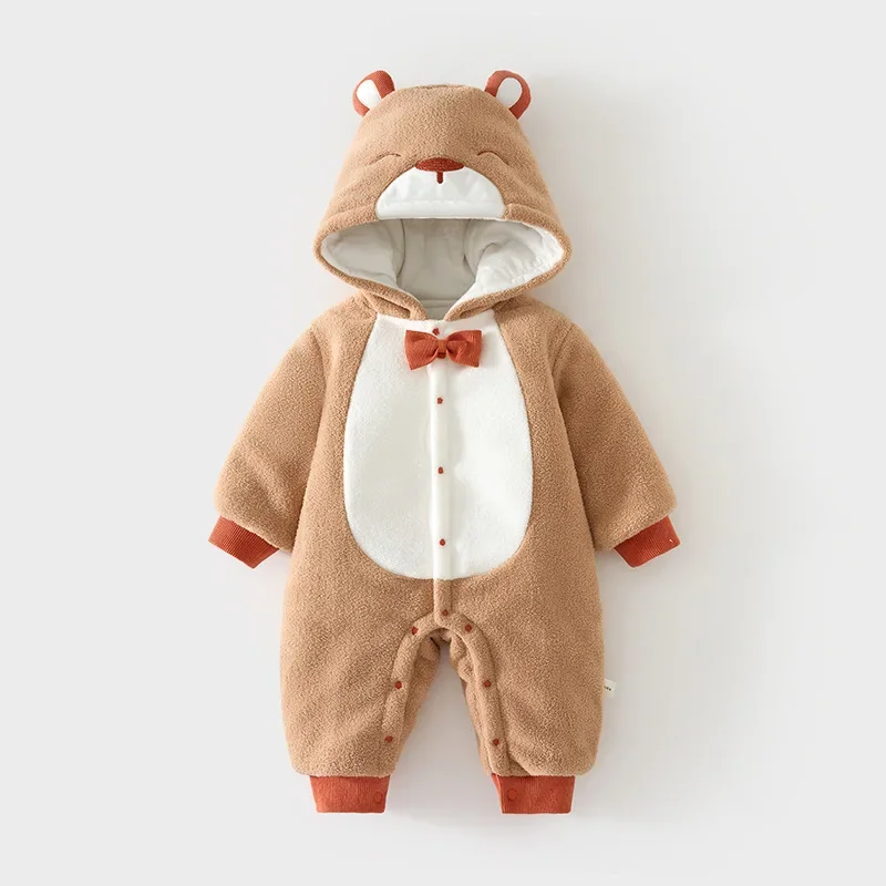 

Милый детский зимний комбинезон, утолщенный хлопковый комбинезон с капюшоном и медведем в виде животного, От 0 до 2 лет, ветрозащитный комбинезон для младенцев на открытом воздухе