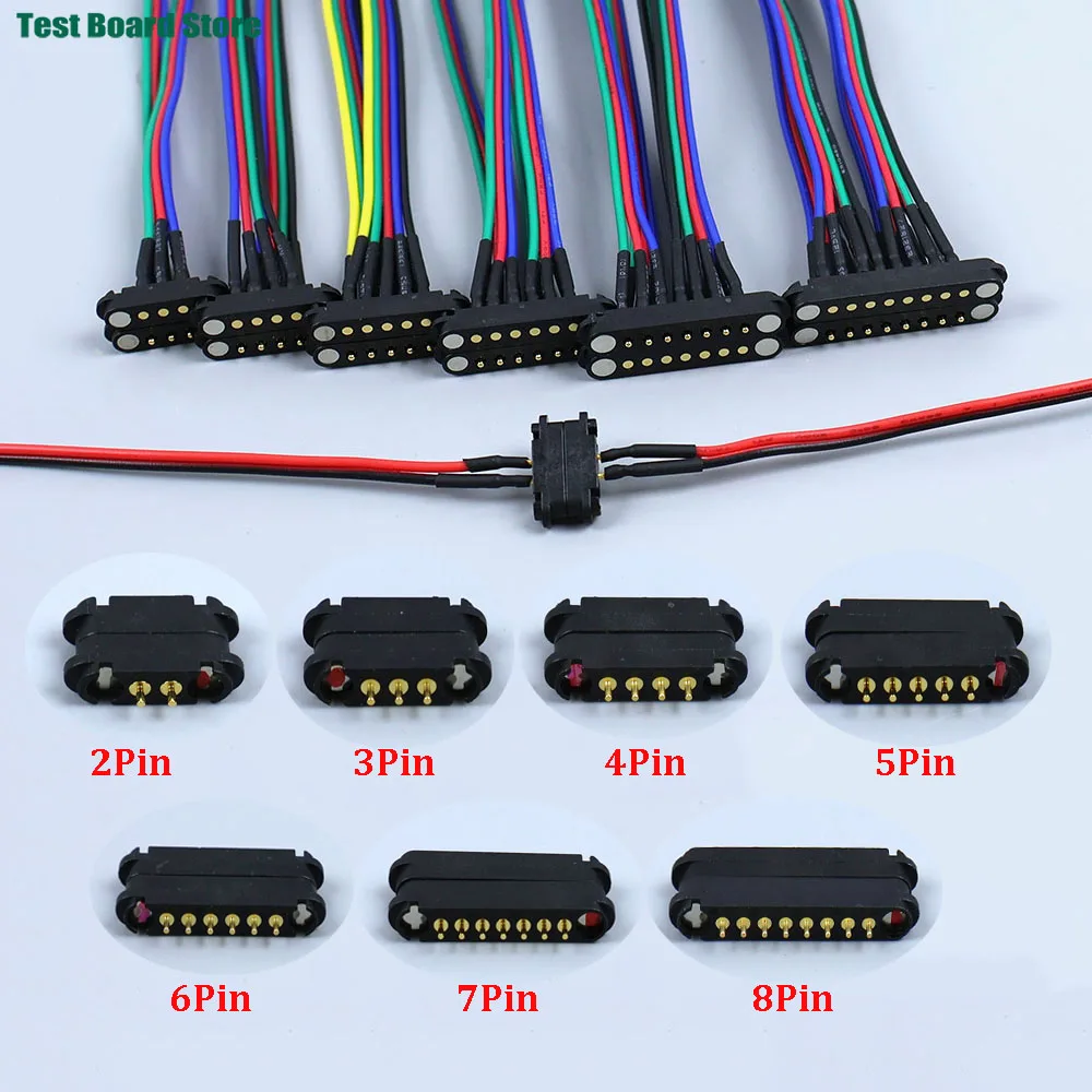 1Pairs 2A  2 3 4 5 6 7 8 Pin Male Female DC Magnetic Pogo Pin Connector Pitch 2.5/2.54mm Spring Loaded DC Power Socket with wire