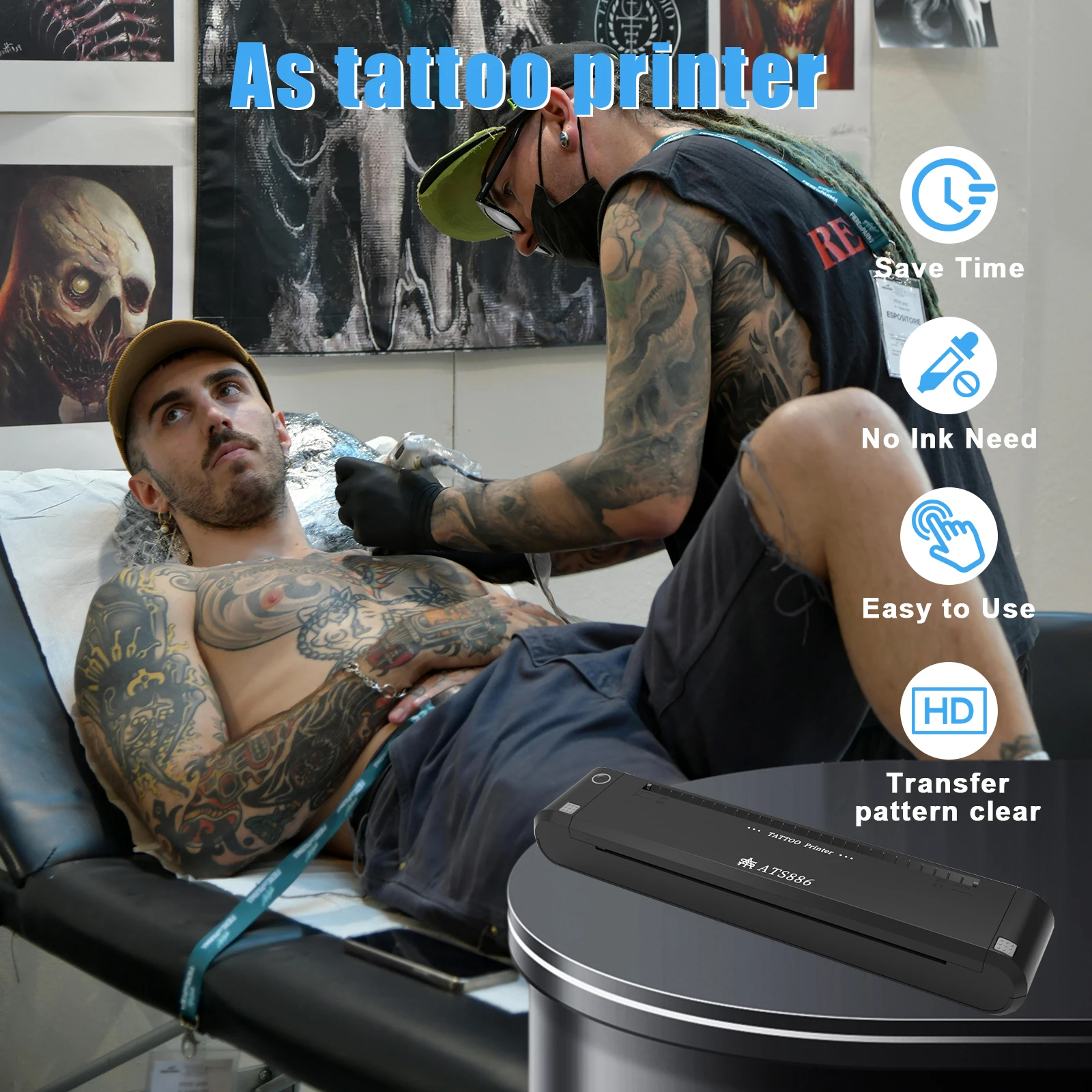 YILONG Bluetooth Tattoo Stencil Printer, Tattoo Thermal Machine with 3Pcs Ribbon Portable Tattoo Transfer Copier Machine