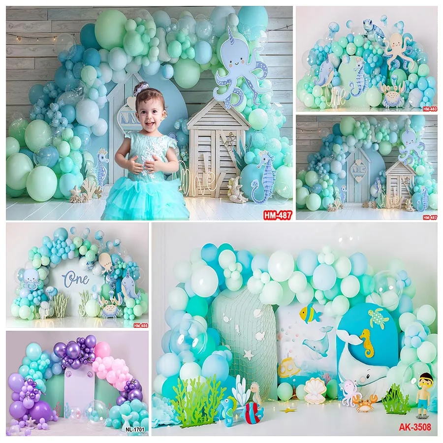 Under The Sea Kids Birthday Background Dolphin Shark Mermaid Boys Birthday Party Decor Baby Shower Backdrop Banner Photo Studio
