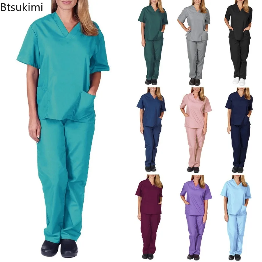 uniformes-unissex-de-cor-solida-finos-para-enfermeiras-medicos-saloes-de-beleza-e-hospitais-com-decote-em-v-e-bolso-roupas-de-trabalho