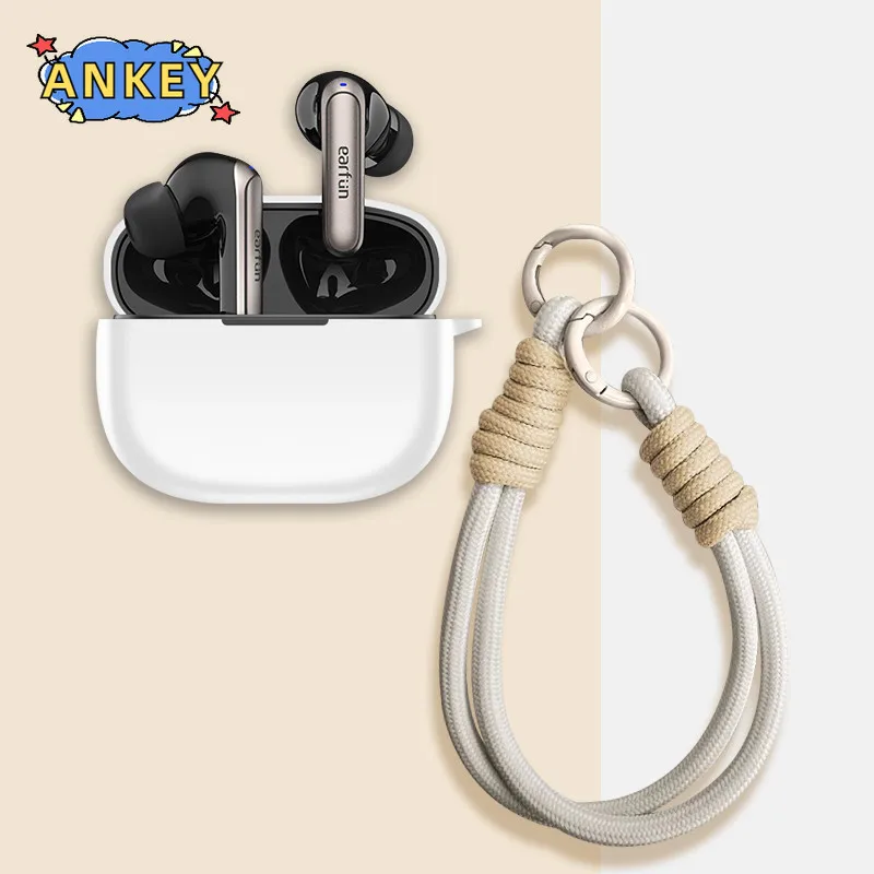 for EarFun Air 2 NC Case Soft Silicone Protective Portable Scratch Shock Resistant Shell with Carabiner Lanyard