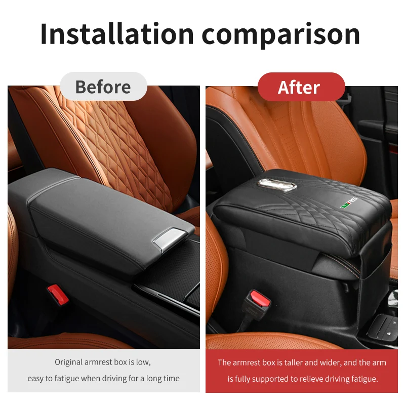For Skoda Car Armrest Height Booster Cushion Leather Metal Storage Pocket Pad Superb Derivative Karoq Kamiq MK3 Fabia Rapid view 3
