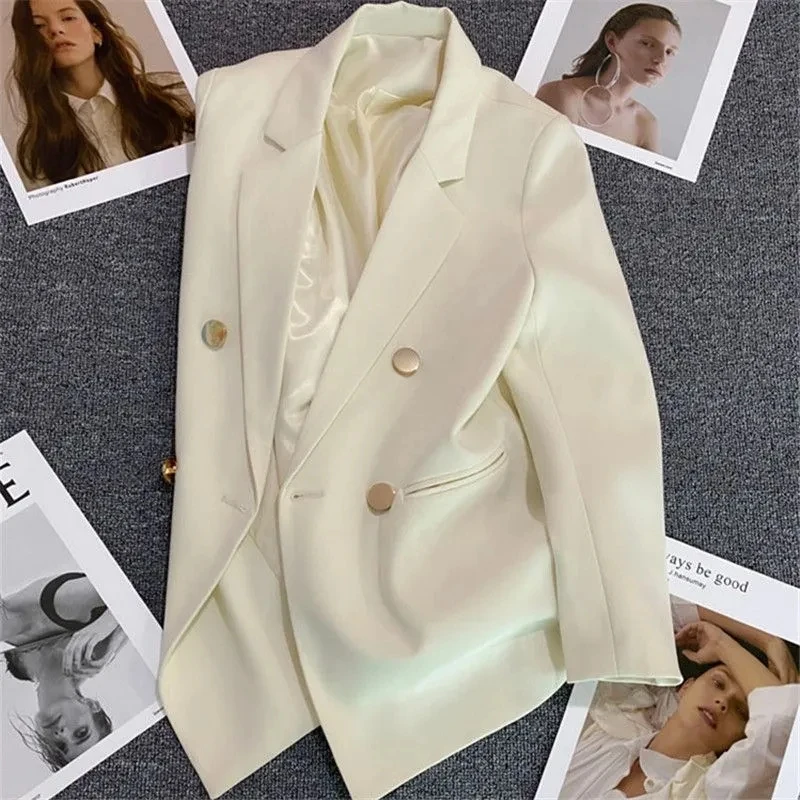 2024 New Spring Autumn Blazers Womens Candy Color Small Suit Coat Office Lady Chic Blazer Jacket Ladies Double-breasted Outwear