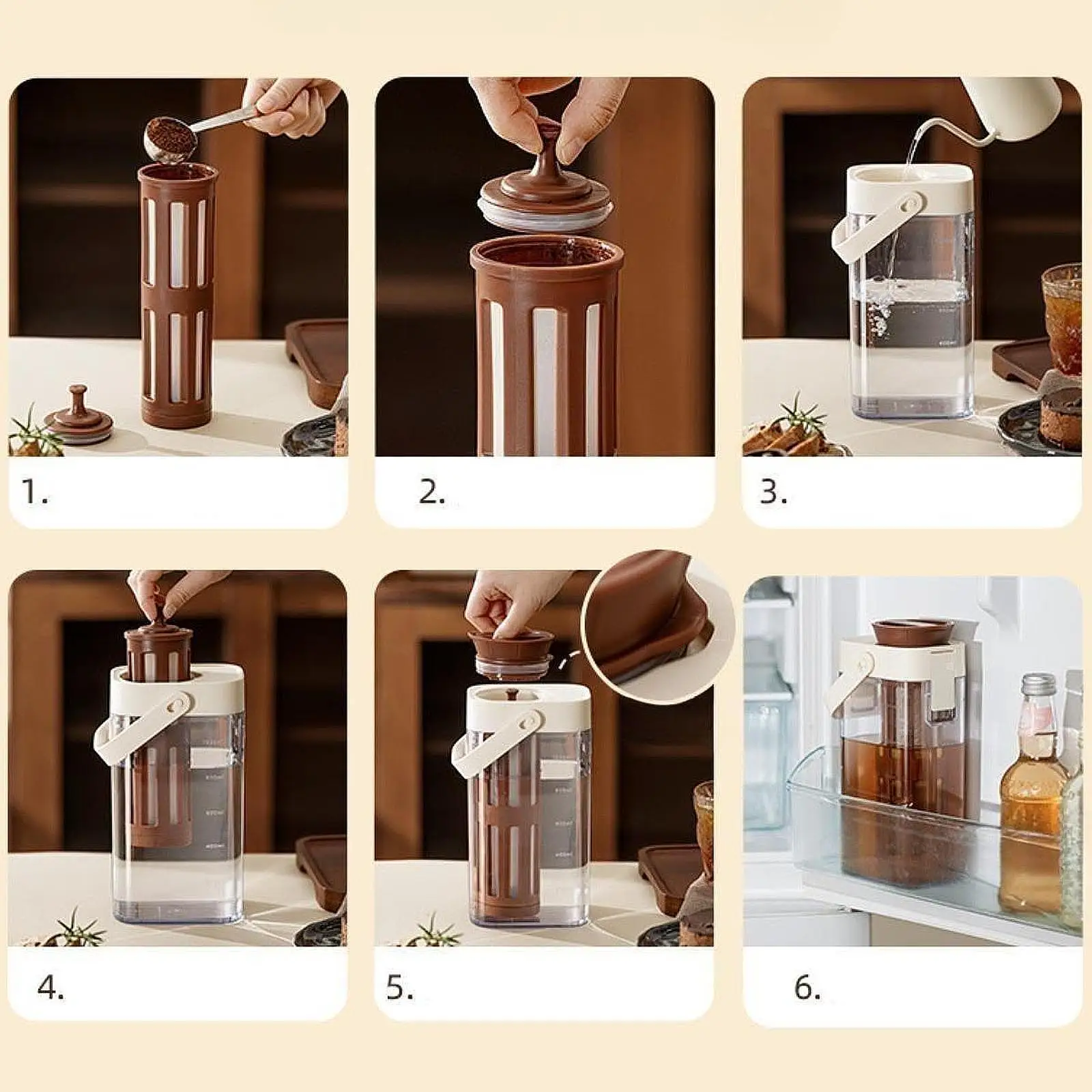 

Cold Brew Coffee Tumbler, Ice Brew Bottle Sealed Lid 1 L Water Jug Cold Beverage