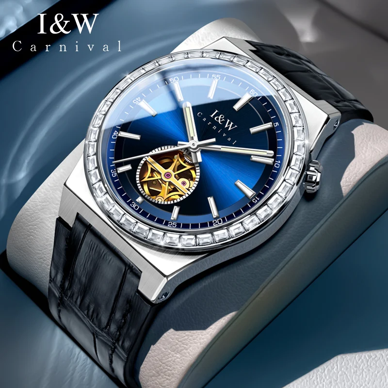 

Карнавальный бренд IW, элитная серия, роскошные механические часы из натуральной кожи для мужчин, сапфировые водонепроницаемые часы с турбийоном 50 м, мужские часы