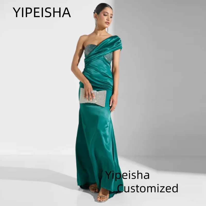 

Customized Luxury One Shoulder Evening Dress Beads Formal Dress Ankle Leght Wedding Party Prom Gowns Vestidos De Gala