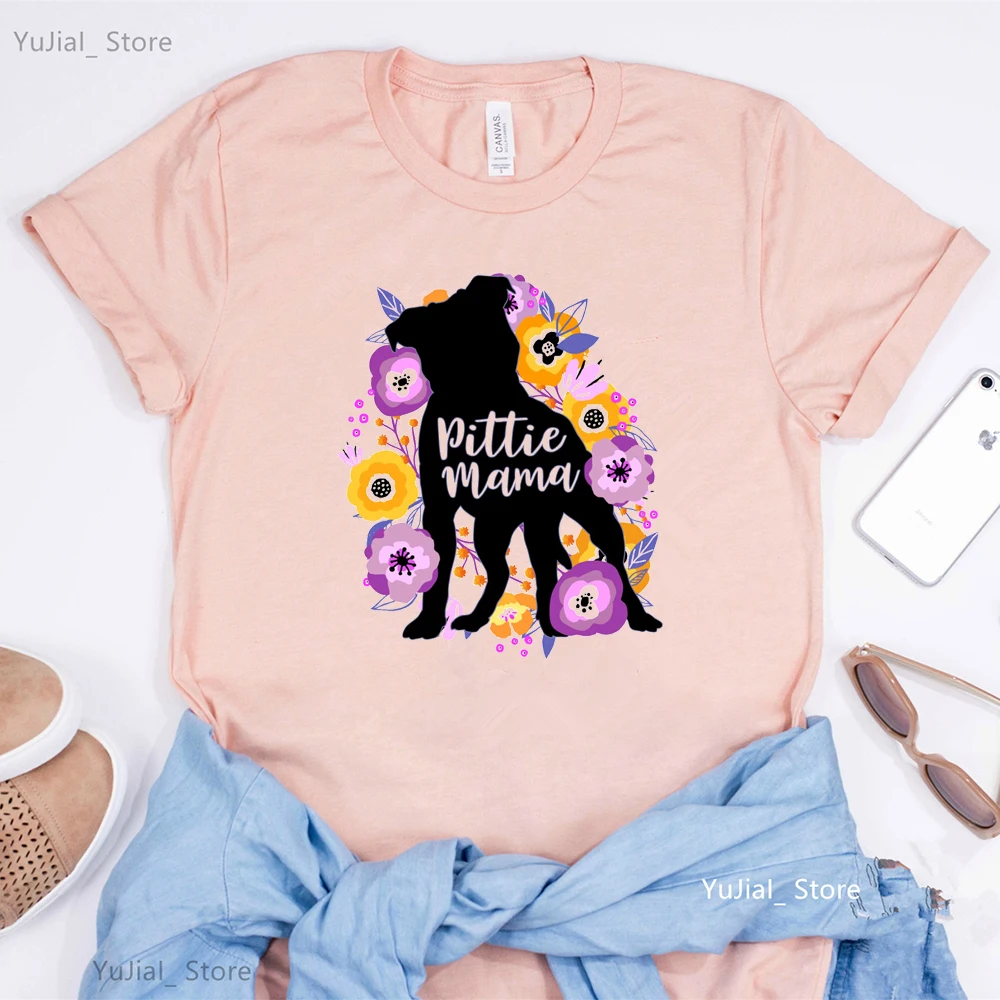 Pitbulls Mama Graphic Print Tshirt Girls Dog Lover Kawaii T Shirt Women Funny White Casual T-Shirt Female Harajuku Shirt Tops