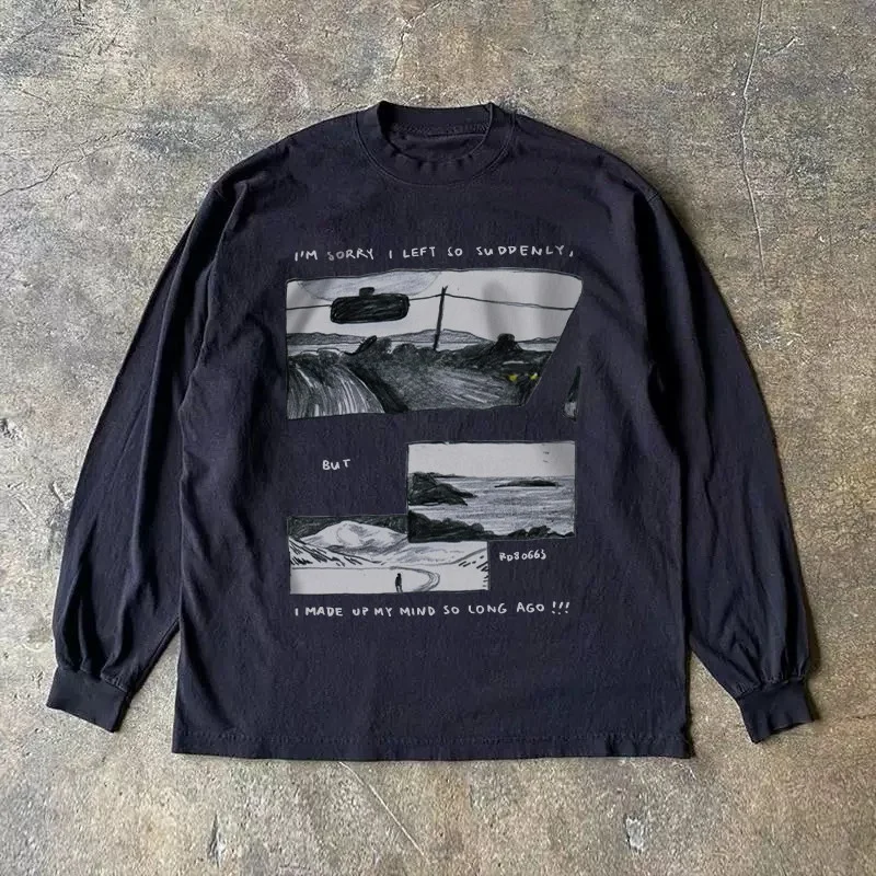 Heavyweight 310gsm Pure Cotton Long Sleeve T-Shirt American Retro Oversize Streetwear Versatile Comfortable Classic round Nec...
