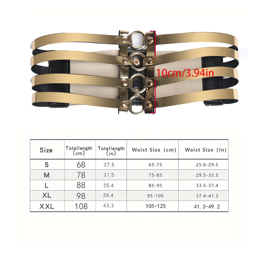 Women's golden stretch belt stylish look with dress party waist cover 4 row loop buckle decorative hollow belt - view 6