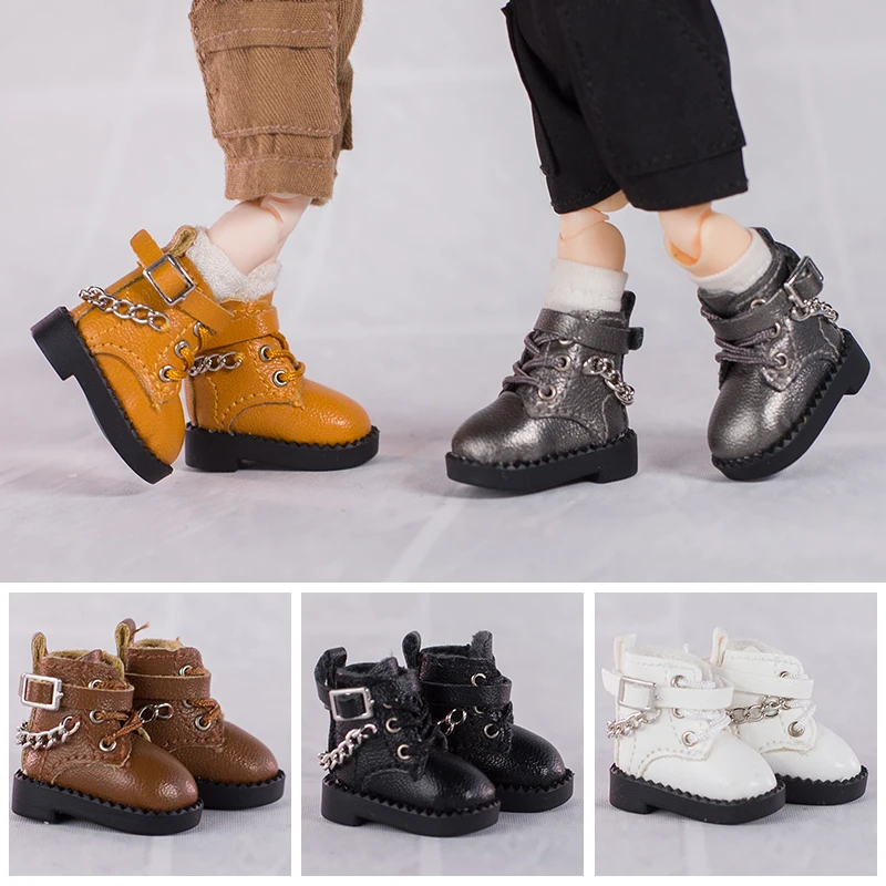 Black Leather High Top Boots Dolls Shoes Locomotive Style Doll Shoes for Obitsu11、GSC body、body9、YMY、1/12BJD doll Accessories