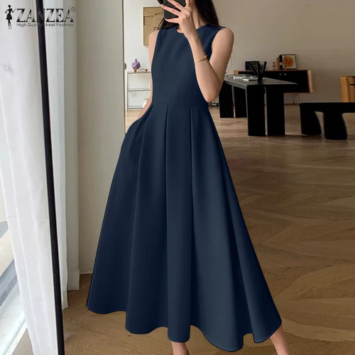 Imagen 2 del producto ZANZEA-Vestido plisado sin mangas para mujer, Vestido coreano de corte en A, Vestido veraniego elegante con vuelo, Maxi Vestido largo de fiesta Vintage