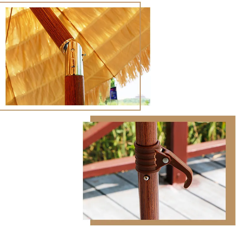 180X200CM Outdoor Simulated Thatch Umbrella Heavy Duty Patio Garden Pool Beach Sunshades UV Protect Backyard Parasol with Base