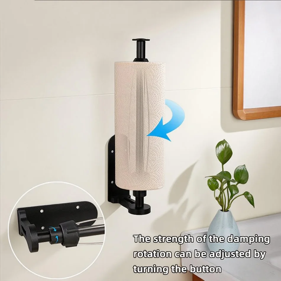 Kitchen Paper Holder Damping Adhesive Black Sliver Rose Gold Aluminum Wall Mounted Stand Tissue Towel Roll Rack for WC Bathroom