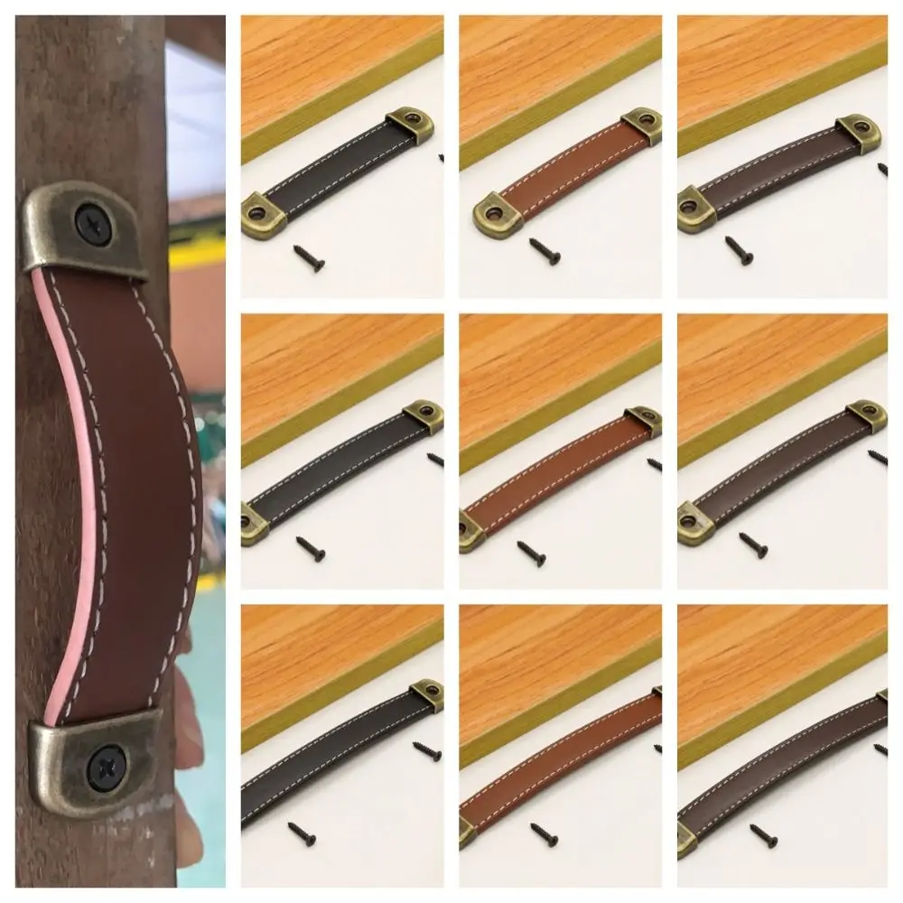 Винтажные кожаные ручки с винтами, квадратные дверные ручки из цинкового сплава, мягкие 96/128/160 мм, ручка ящика для шкафа