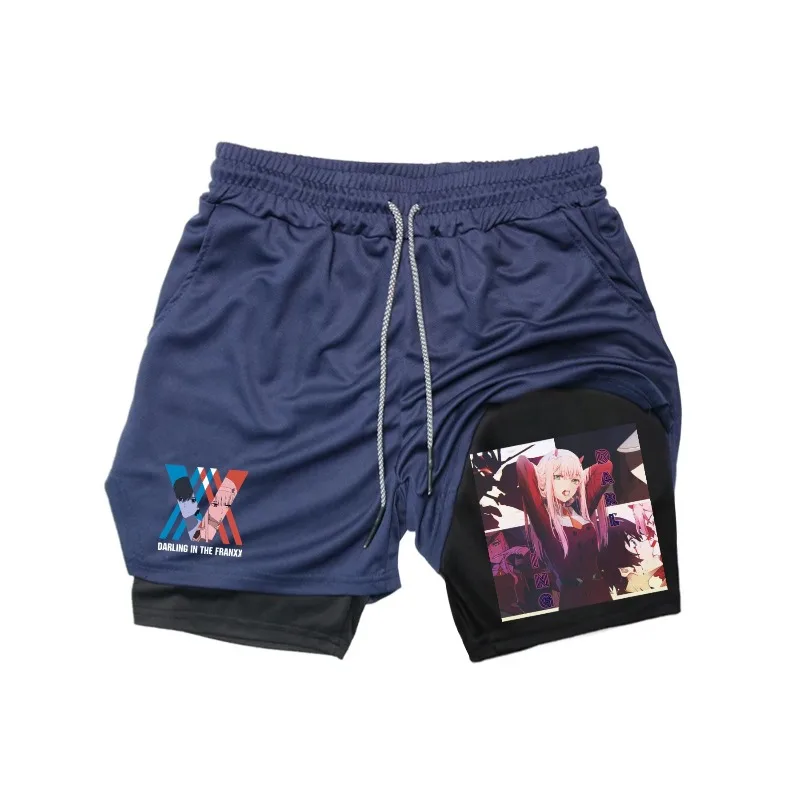 Zero Two 2in1 Pantaloncini da corsa Palestra da uomo Allenamento fitness Pantaloni corti ad asciugatura rapida Uomo Sport all'aria aperta Jogging Bermuda con tasca incorporata