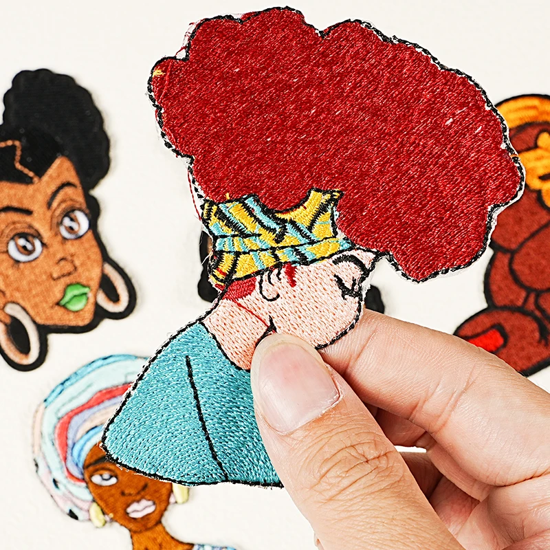 Ethnic style girl patches QUEEN and KING Iron On clothing DIY decoration patches fashionable black girl badges accessories