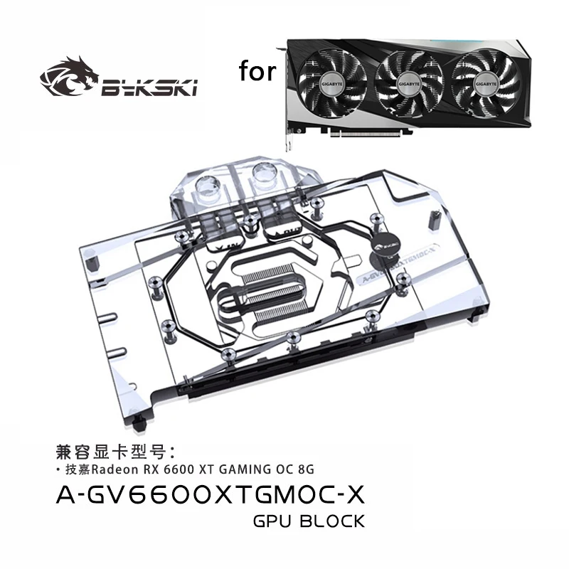 Bykski GPU Water Block Use for GIGABYTE Radeon RX 6600 XT GAMING OC Card / Copper Cooling Radiator RGB AURA / A-GV6600XTGMOC-X