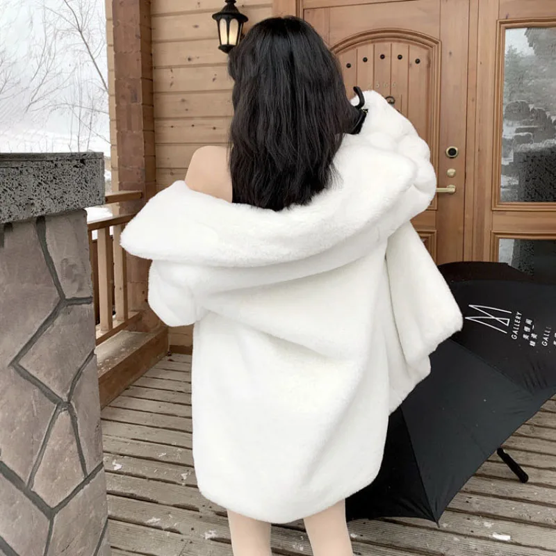 Winter Environmental Protection Fur Jacket Women Overcoat Long Loose Imitation Rabbit Fur Coat Thick Mao Mao Warm Parker Coat