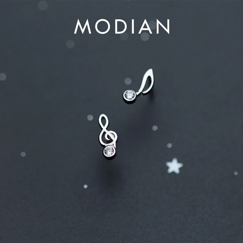 

Серьги-гвоздики Modian из настоящего 925 пробы с фианитами женские, милые Асимметричные ювелирные украшения со светящимися Фианитами, не вызыва...